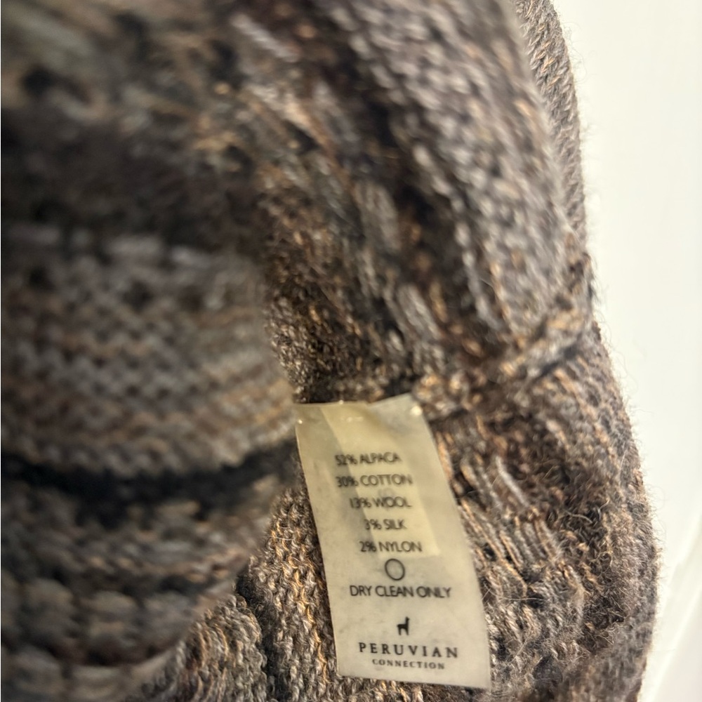 Peruvian Connection alpaca wool brown cropped soft striped women sweater l large - Picture 5 of 5
